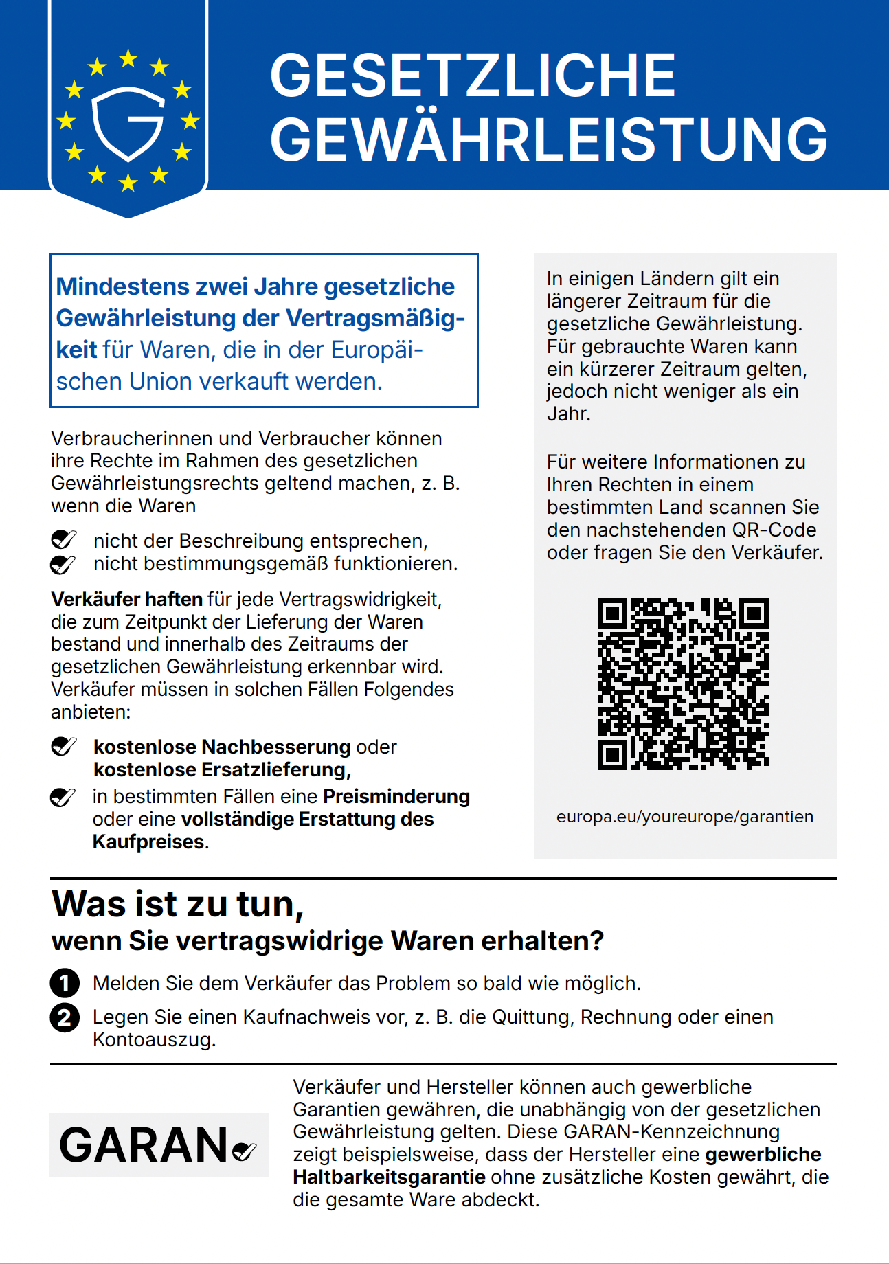 Hinweis zur gesetzlichen Gewährleistung